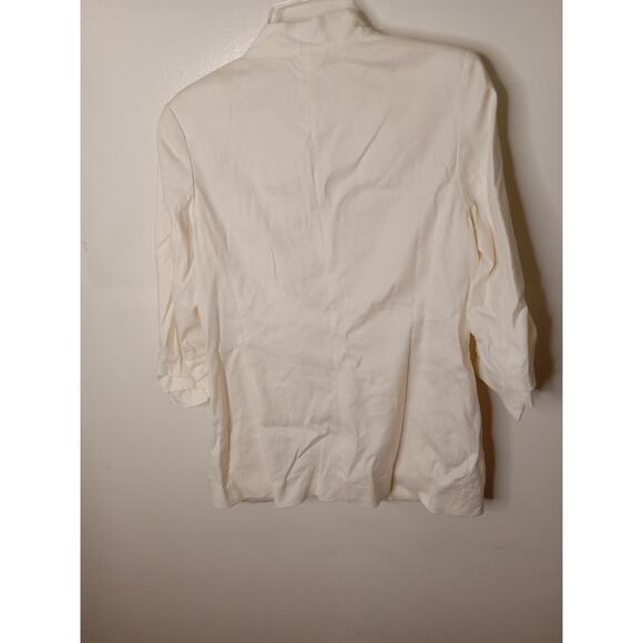 BABATON Aritzia Sz 6 Cream Power Linen Blazer Jacket Open Front Ruched Sleeve - Picture 8 of 12